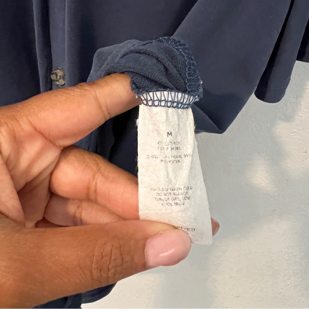 Green Envelop Soft Modal Blue V Neck Button Front Flutter Sleeve Popover Top - Picture 6 of 10